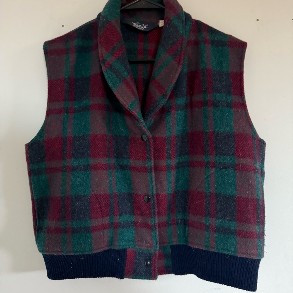 Woolrich Red and Green Plaid Wool Vest